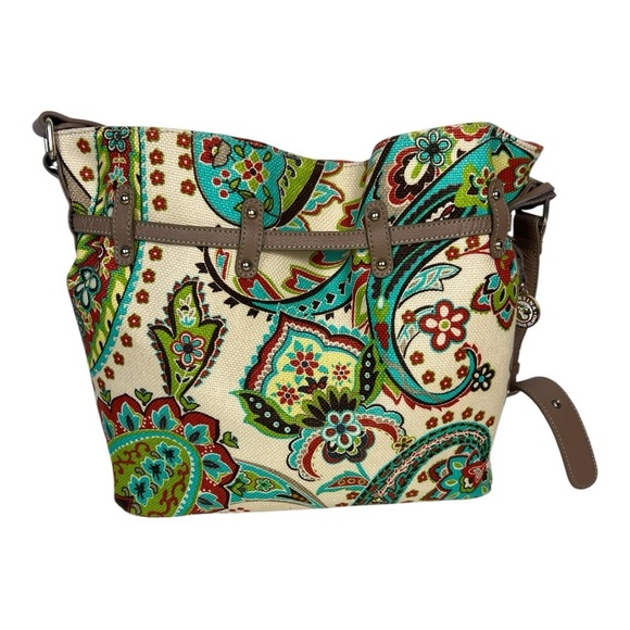 Spartina 449 Paisley Floral Large Shoulder Bag Turquoise & Orange - Picture 3 of 16